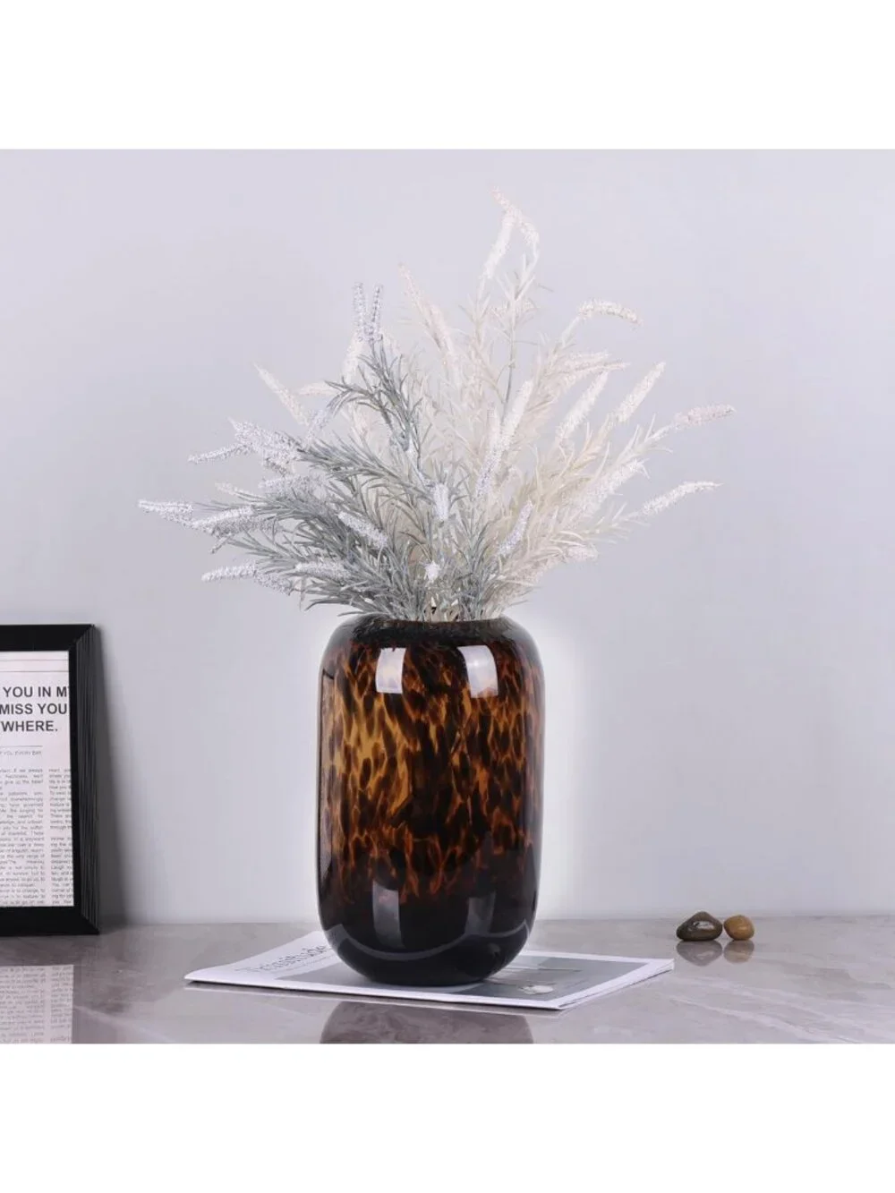 Hand Blown Amber Brown Glass Vase - Tortoise Shell Pattern, Decorative